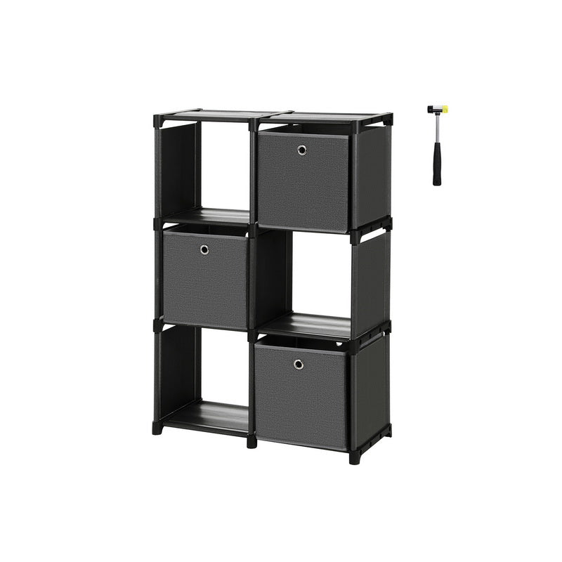 Storage Unit – Metal – Black – 6 Cubes with 3 Storage Boxes