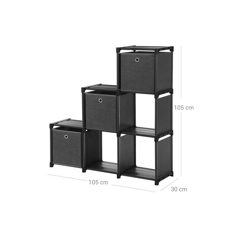 Storage Unit – Metal – Black – 6 Cubes with 3 Storage Boxes
