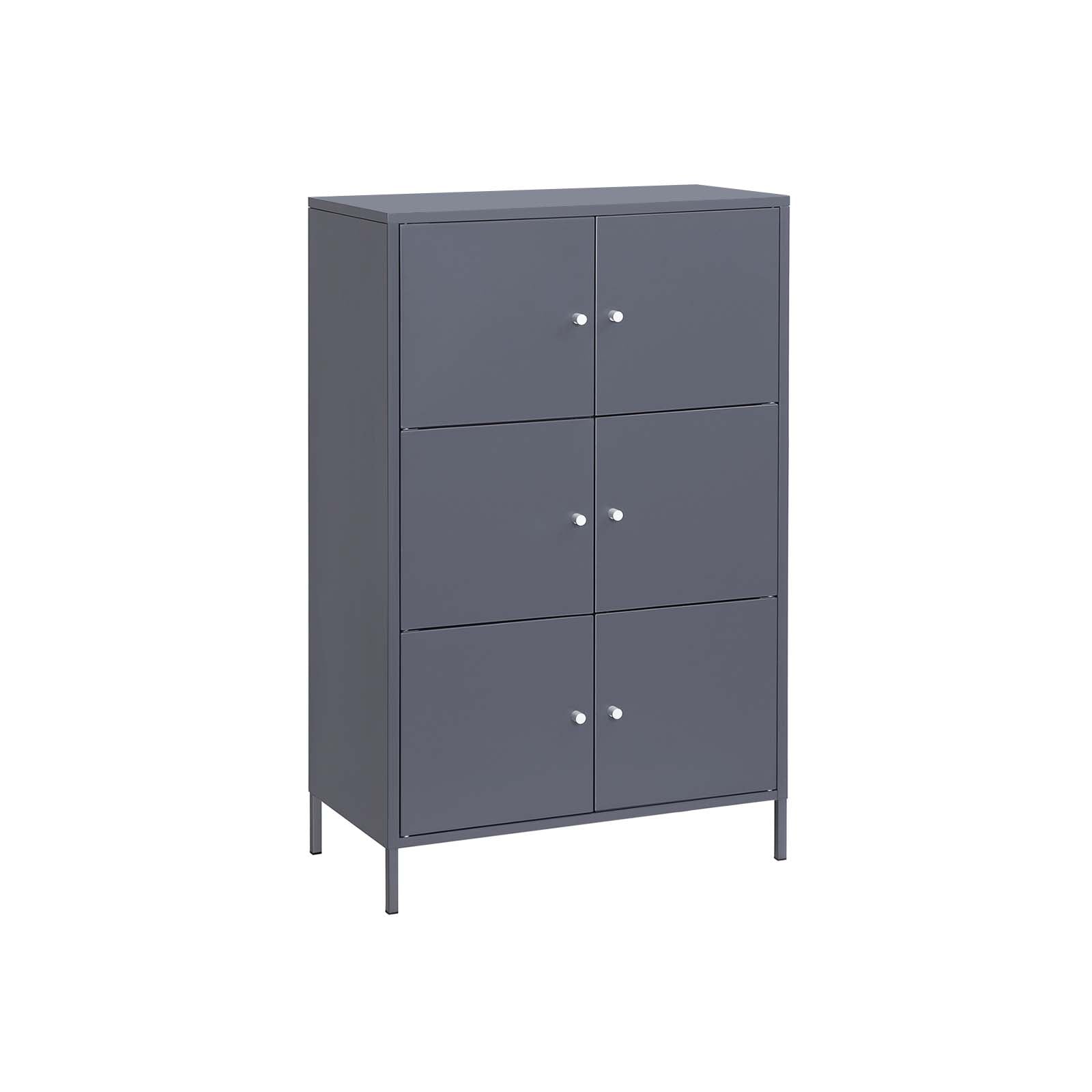 Storage Cabinet – Metal – Grey – 6 Doors, 3-Tier Design, Max. Load Capacity 15 kg per Shelf