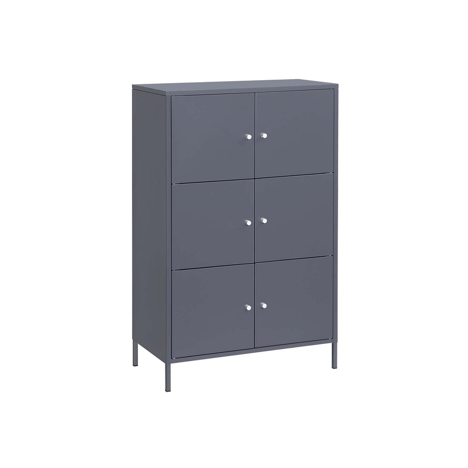 Storage Cabinet – Metal – Grey – 6 Doors, 3-Tier Design, Max. Load Capacity 15 kg per Shelf