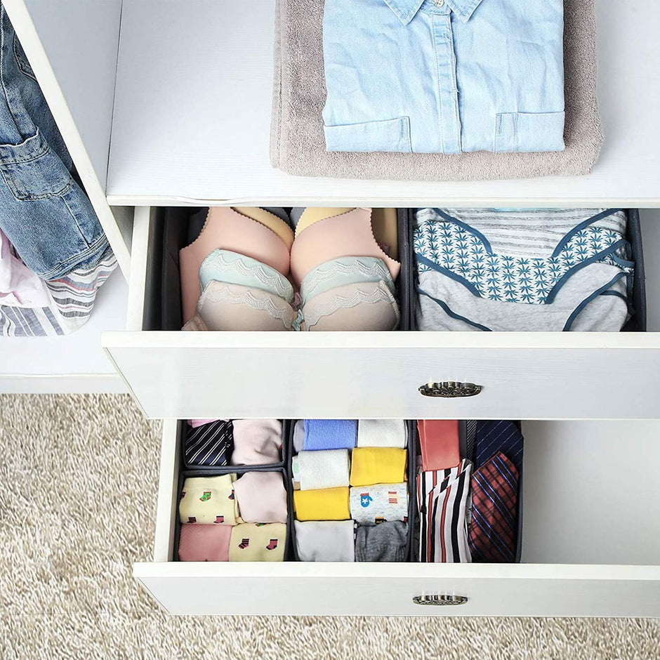 Drawer Organisers – Fabric – Pink – Set of 6 Foldable Containers for Underwear and Accessories