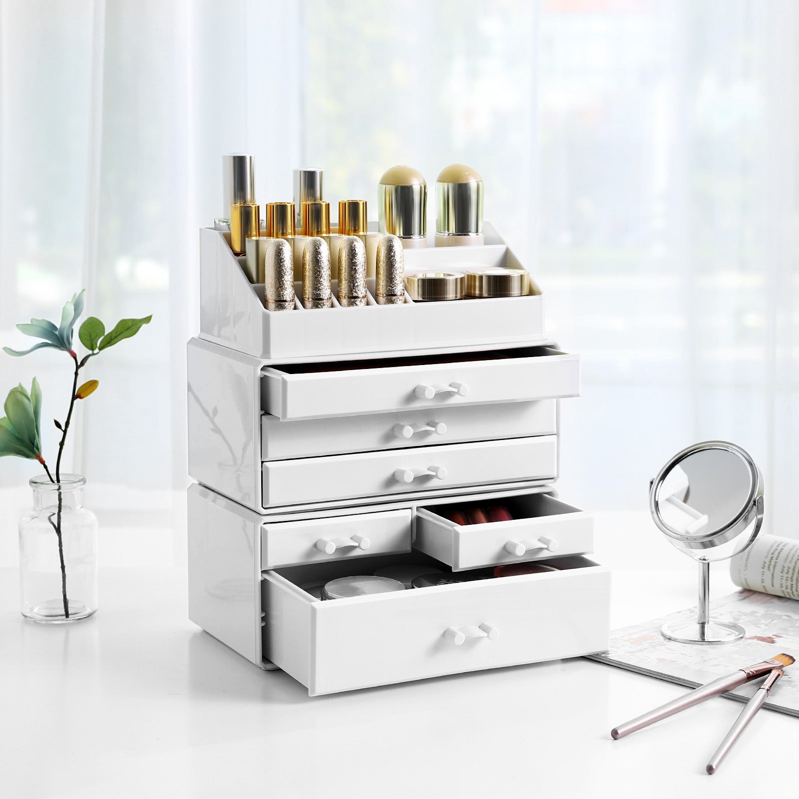 Makeup Organizer – Clear Acrylic – Transparent – Stackable with 6 Drawers