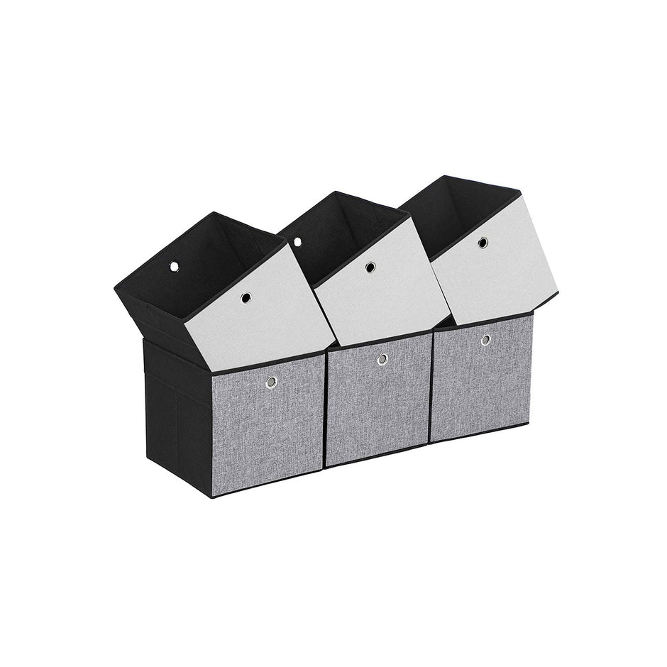 Foldable Storage Boxes – Fabric – White, Grey, and Black – Multi-Functional Toy Organizer, Set of 6, 30 x 30 x 30 cm