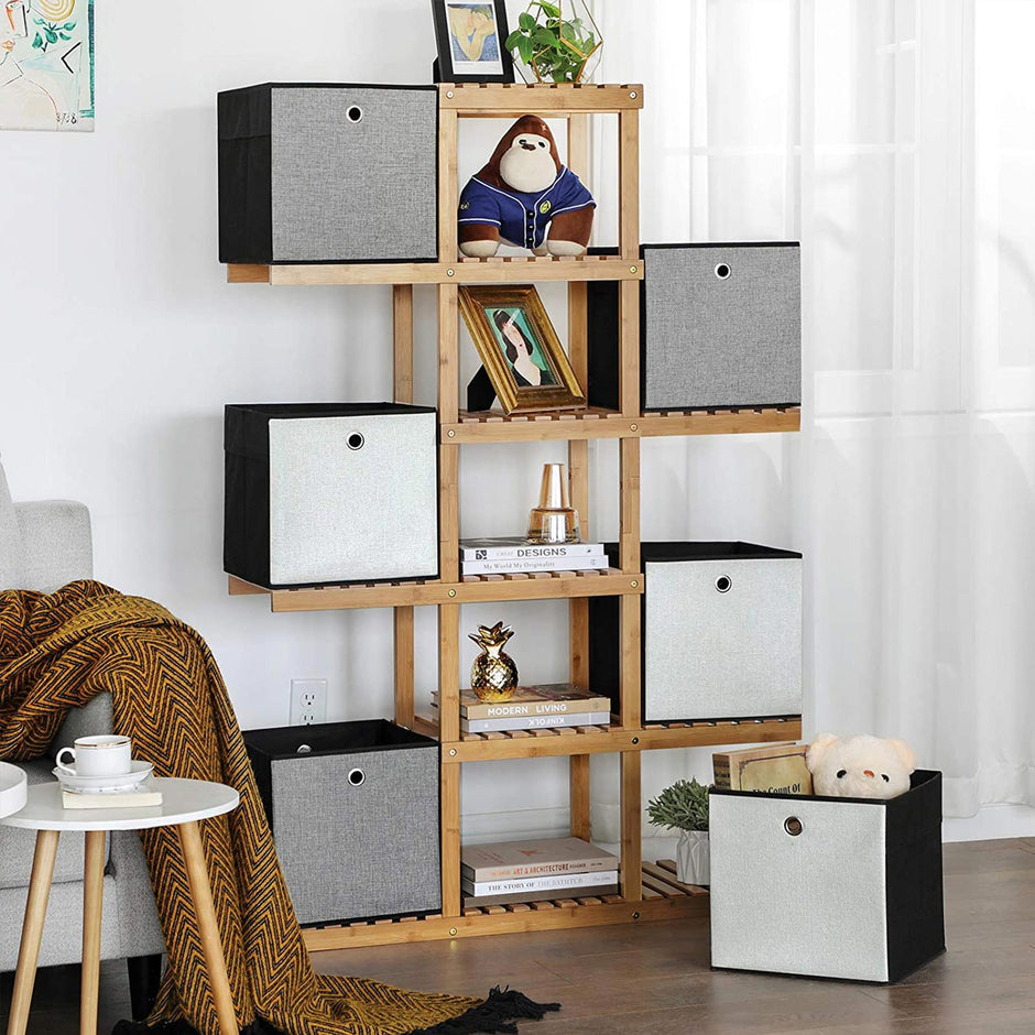 Foldable Storage Boxes – Fabric – White, Grey, and Black – Multi-Functional Toy Organizer, Set of 6, 30 x 30 x 30 cm