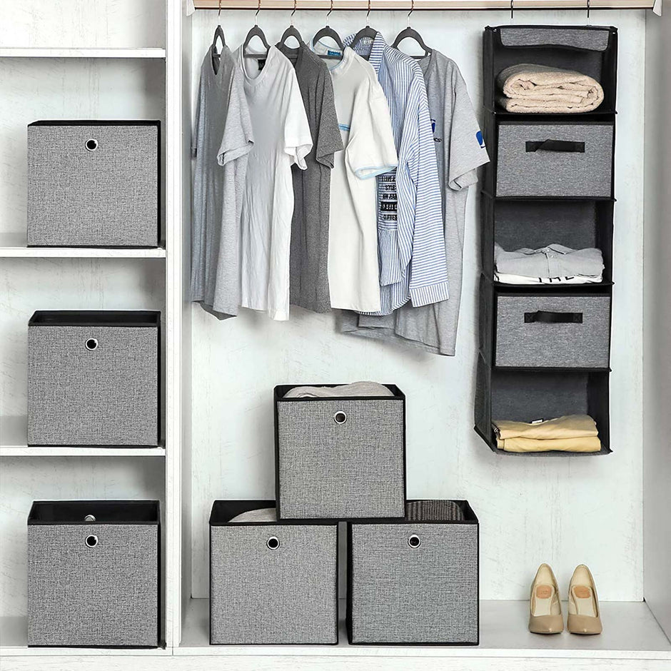 Foldable Storage Boxes – Fabric – White, Grey, and Black – Multi-Functional Toy Organizer, Set of 6, 30 x 30 x 30 cm
