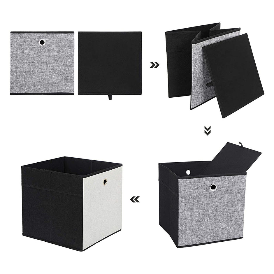 Foldable Storage Boxes – Fabric – White, Grey, and Black – Multi-Functional Toy Organizer, Set of 6, 30 x 30 x 30 cm