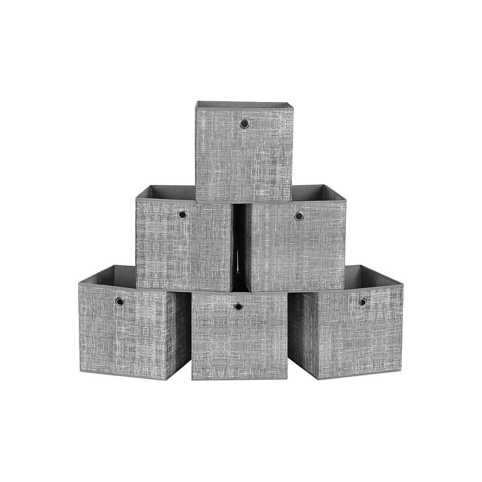 Set of 6 Fabric Foldable Storage Organizer Cubes – Grey – 30 x 30 x 30 cm – With Fingerhole