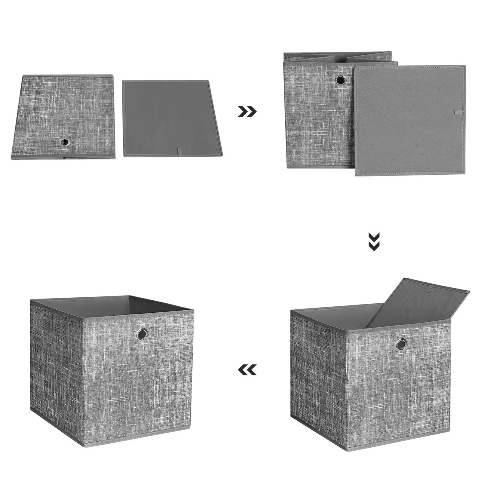 Set of 6 Fabric Foldable Storage Organizer Cubes – Grey – 30 x 30 x 30 cm – With Fingerhole