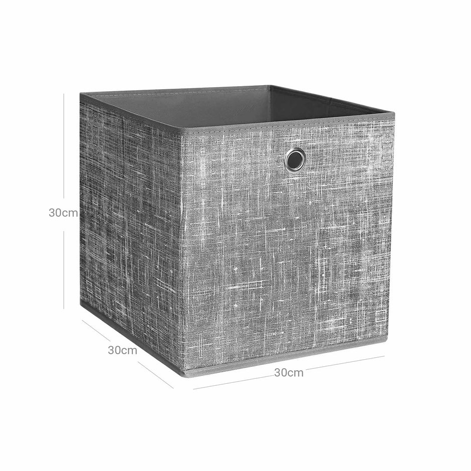 Set of 6 Fabric Foldable Storage Organizer Cubes – Grey – 30 x 30 x 30 cm – With Fingerhole