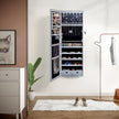 Jewelry Armoire – Wood – Grey – Lockable Wall-Mounted with Mirror and 6 LEDs
