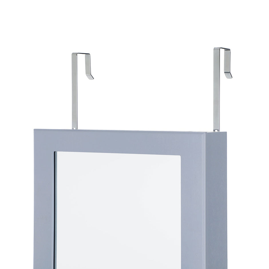 Jewelry Armoire – Wood – Grey – Lockable Wall-Mounted with Mirror and 6 LEDs