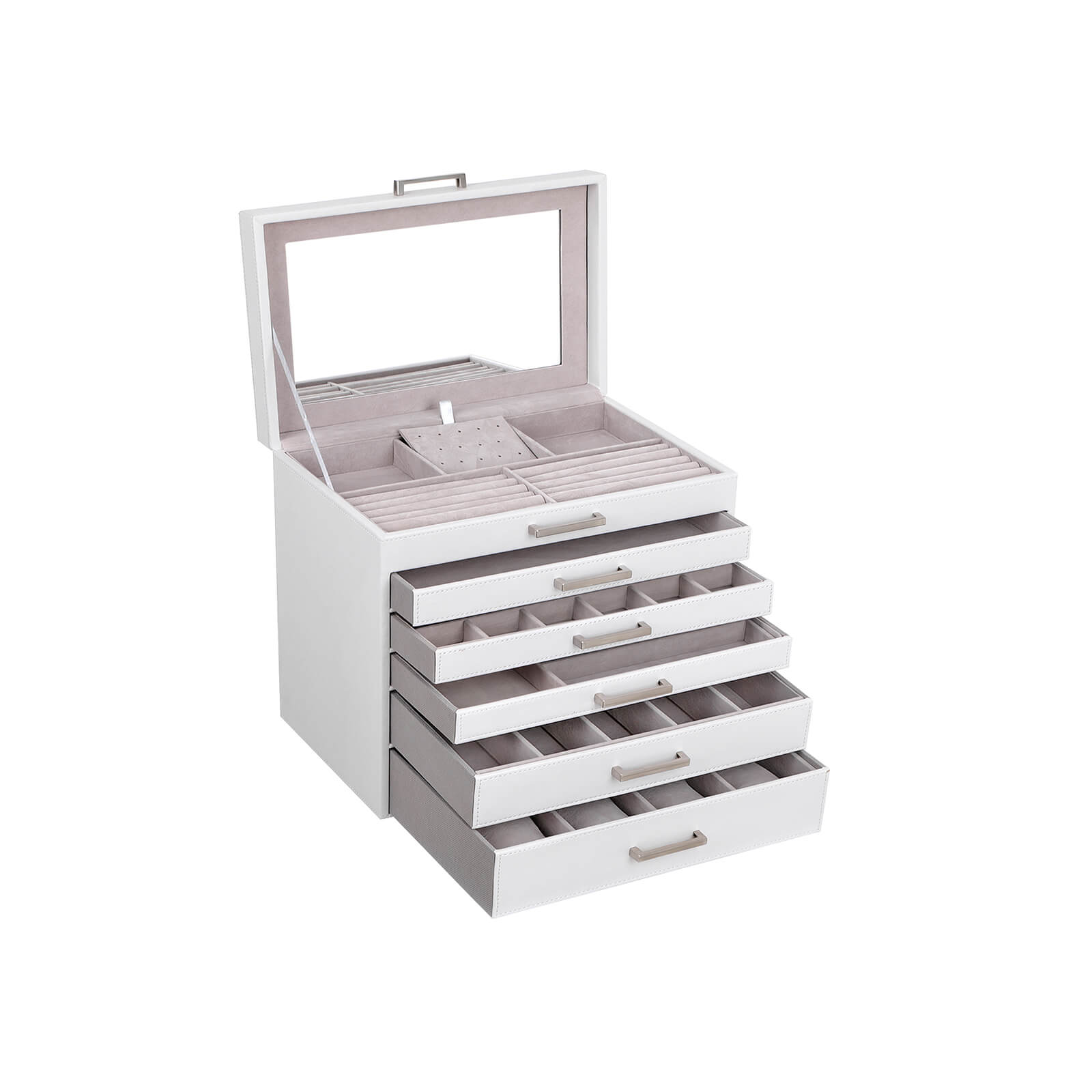 Jewellery Box – Wood – White – 6 Layers with 5 Drawers
