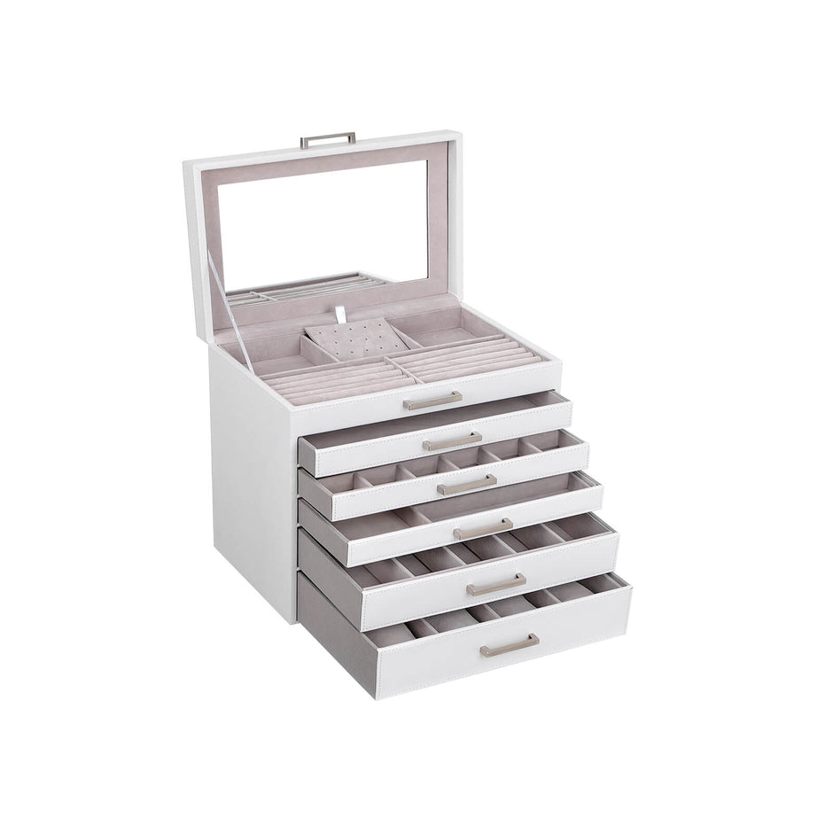 Jewellery Box – Wood – White – 6 Layers with 5 Drawers