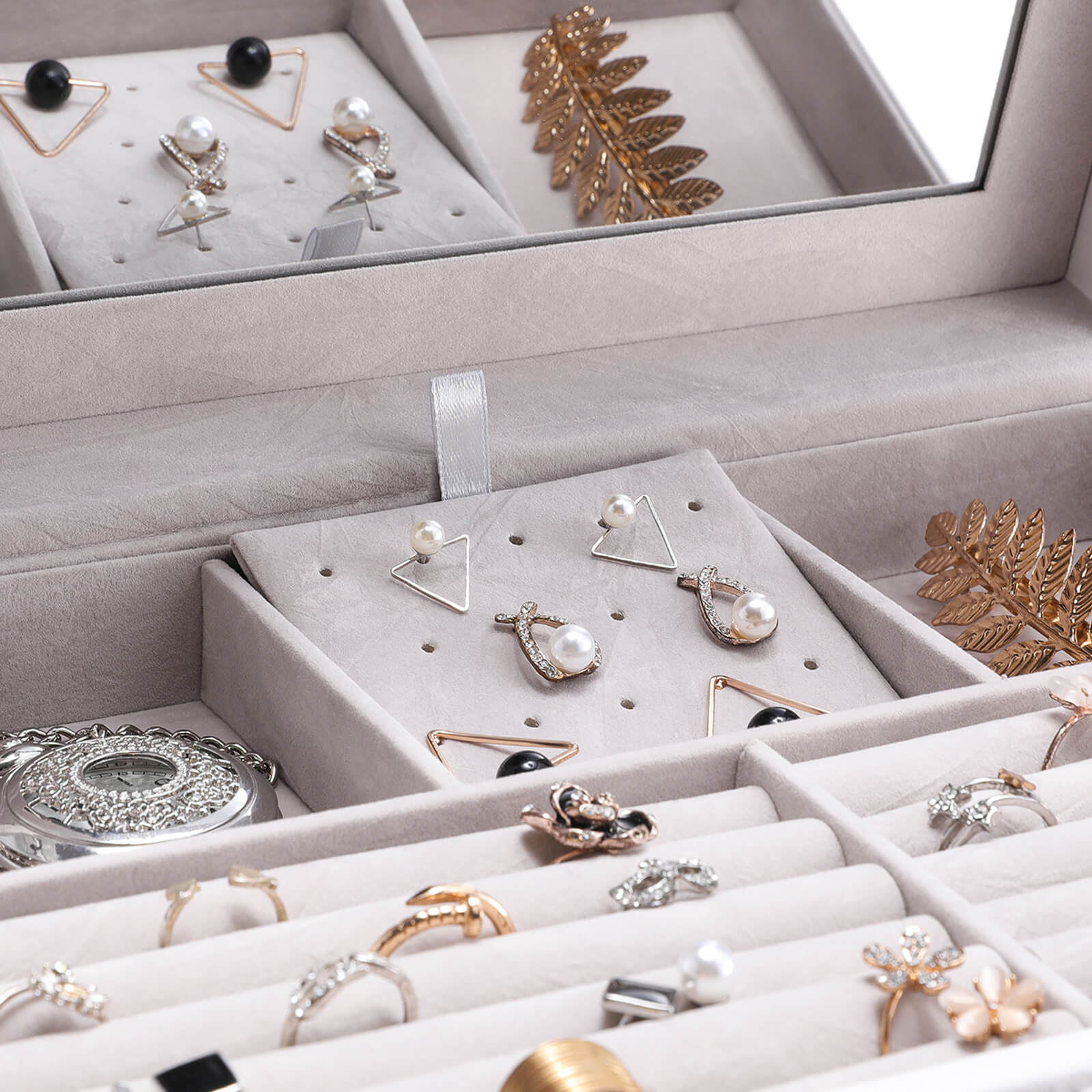 Jewellery Box – Wood – White – 6 Layers with 5 Drawers