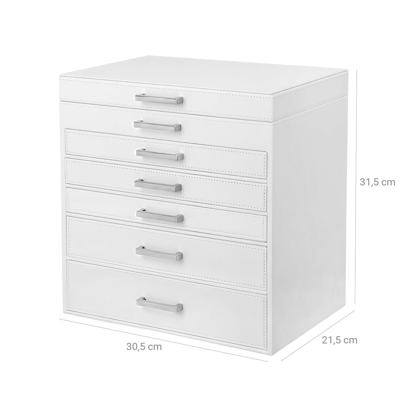 Jewellery Box – Wood – White – 6 Layers with 5 Drawers