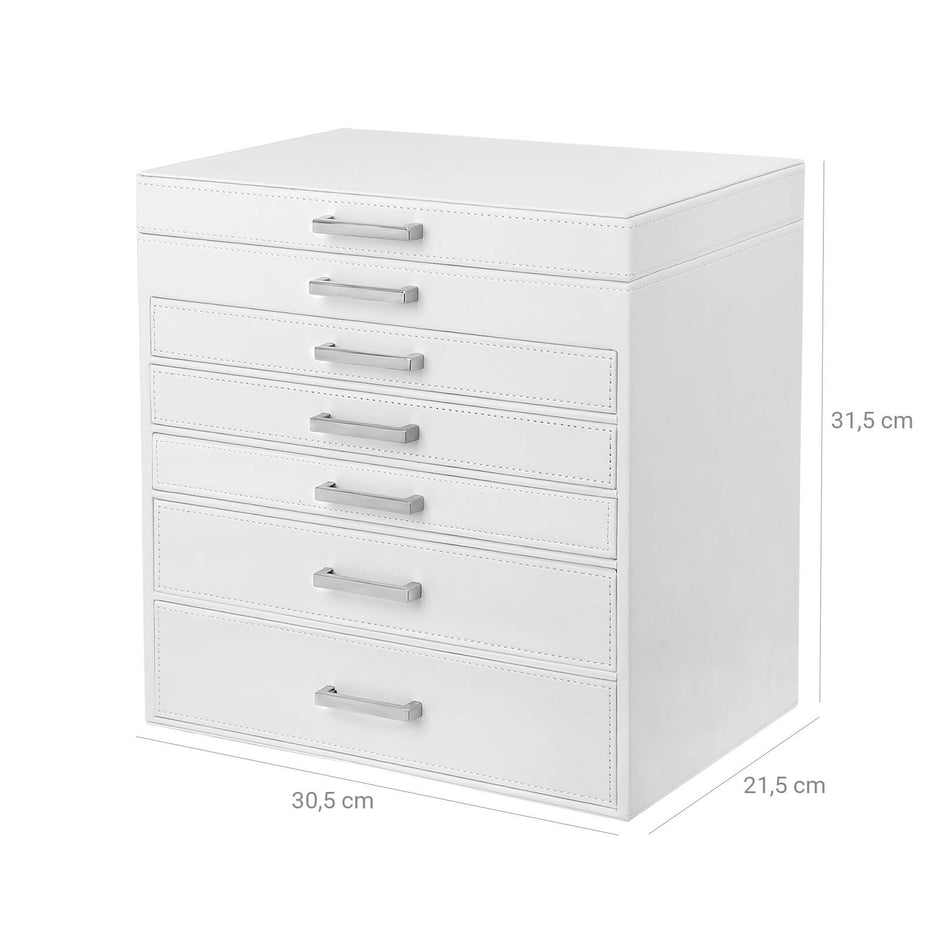 Jewellery Box – Wood – White – 6 Layers with 5 Drawers