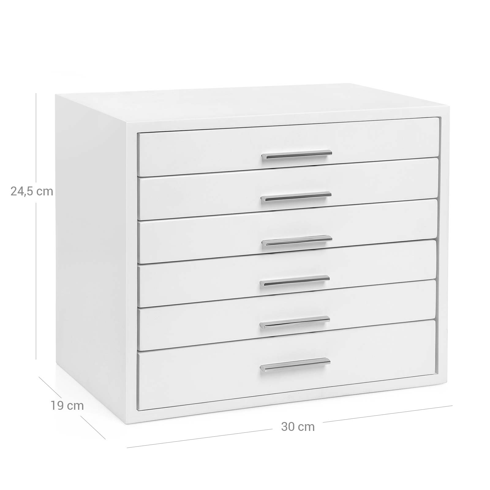 6-Layer Wooden Jewellery Box – White – Organiser for Necklaces, Earrings, Sunglasses, Bracelets, and Watches