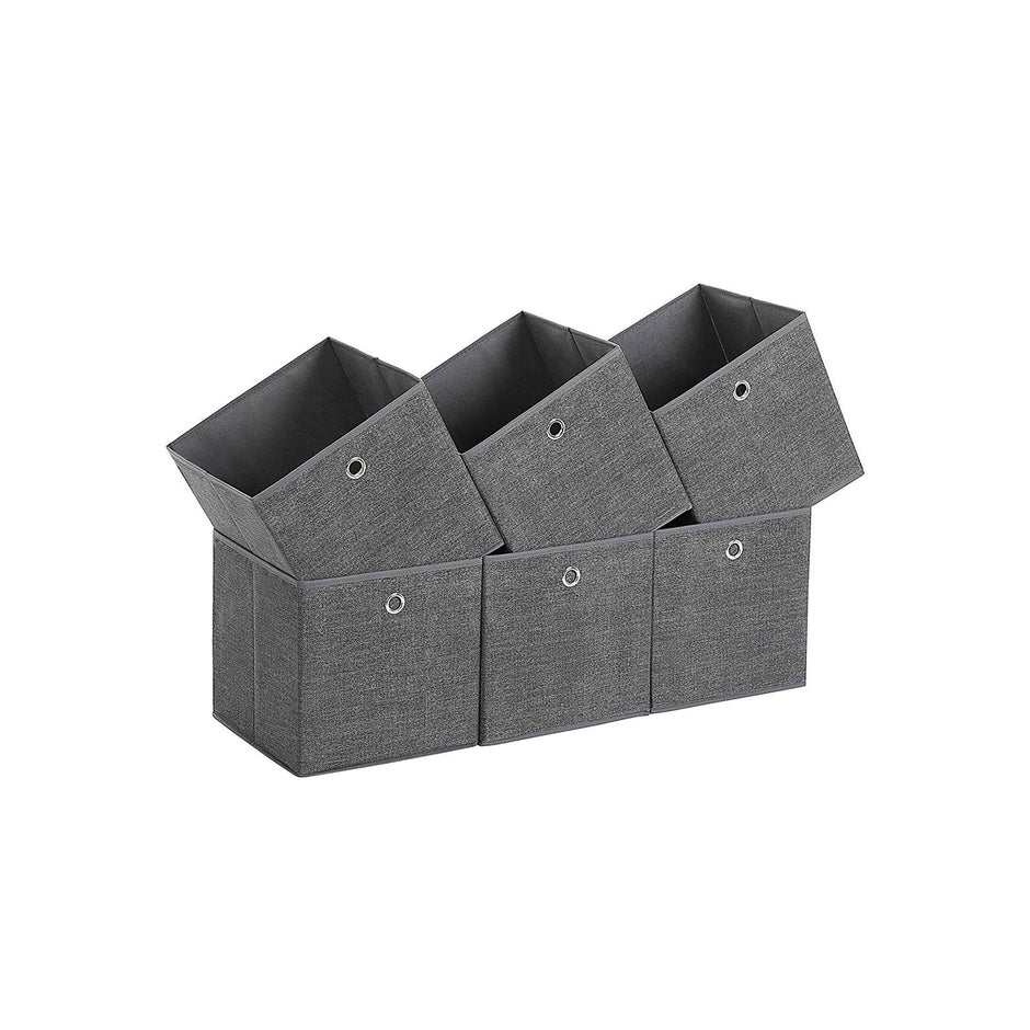 Storage Boxes Set – Fabric – Grey – Foldable Organiser Bins for Toys and Clothes