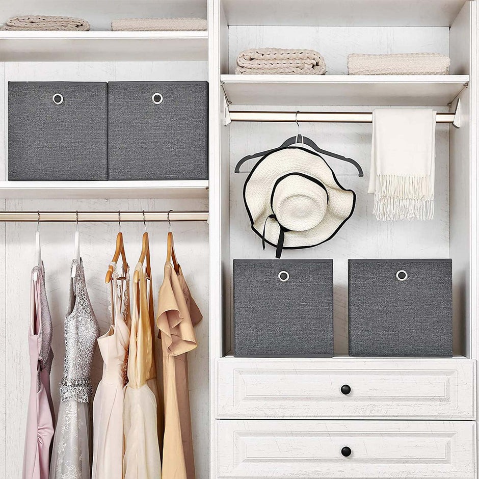 Storage Boxes Set – Fabric – Grey – Foldable Organiser Bins for Toys and Clothes