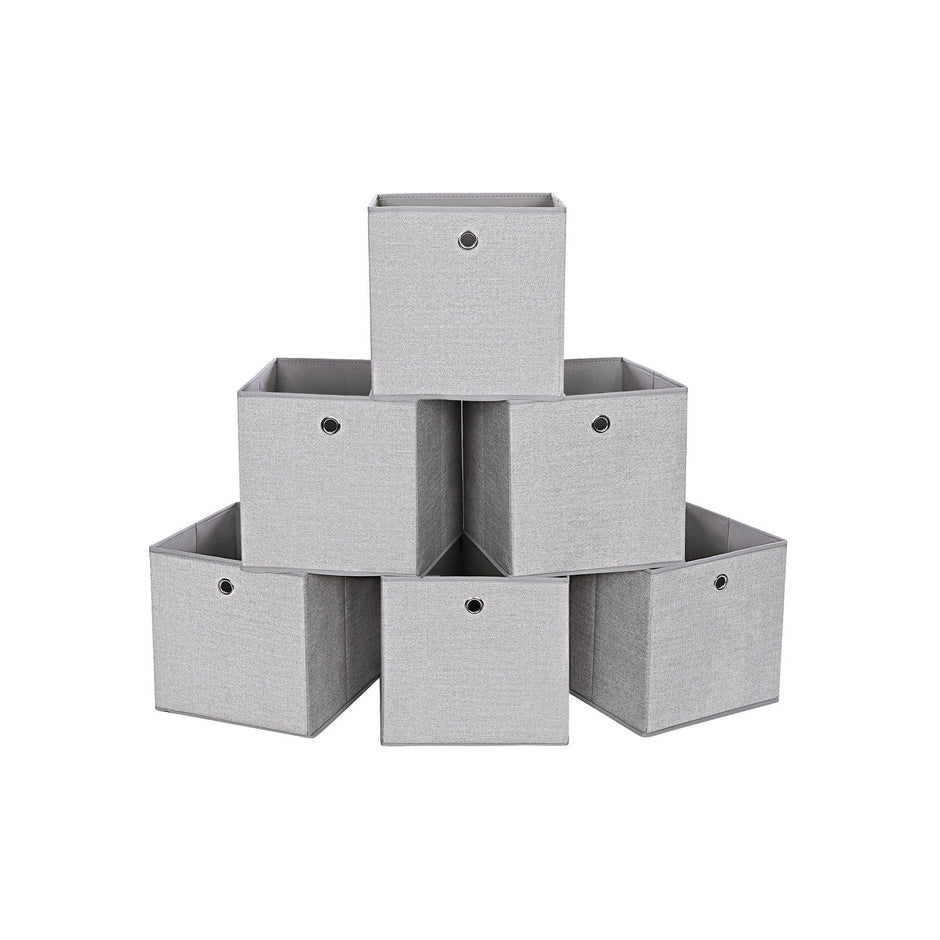 Set of 6 Foldable Fabric Storage Cubes – Grey – Toy and Clothes Organizer Bins