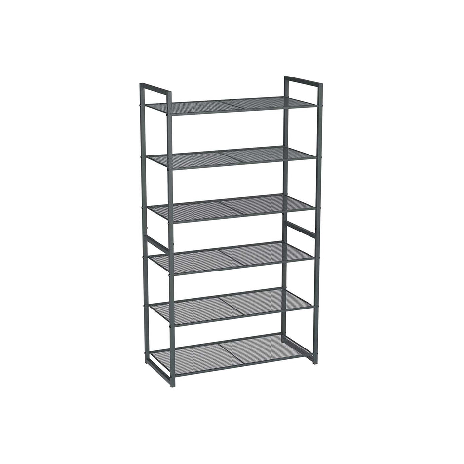 6 Tier Shoe Rack – Metal – Smoky Grey – Stackable Storage for 18-24 Pairs of Shoes