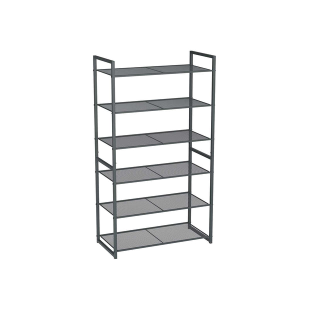 6 Tier Shoe Rack – Metal – Smoky Grey – Stackable Storage for 18-24 Pairs of Shoes