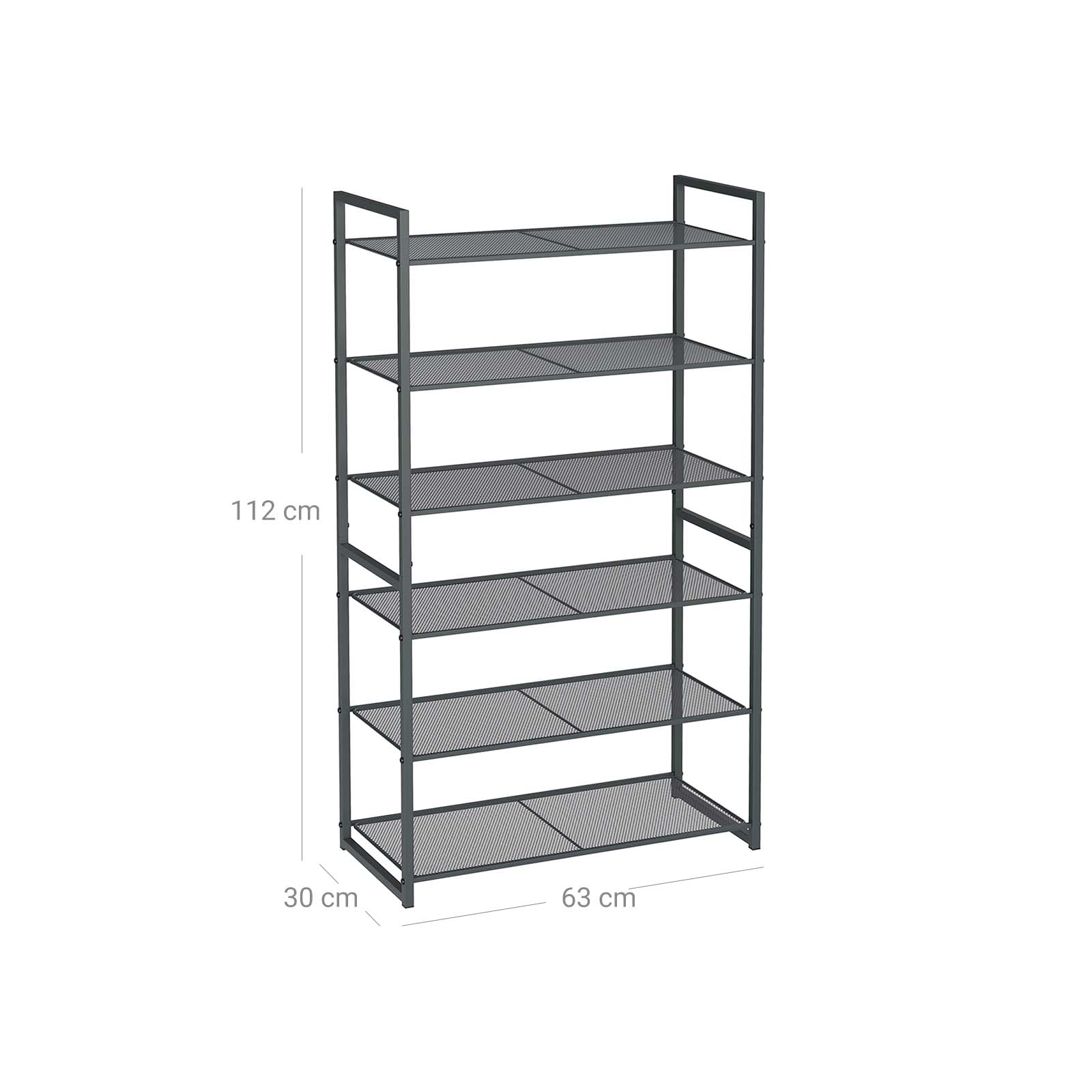 6 Tier Shoe Rack – Metal – Smoky Grey – Stackable Storage for 18-24 Pairs of Shoes