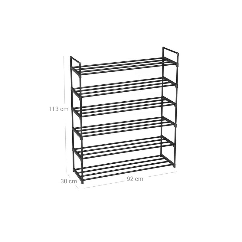 6-Tier Shoe Rack – Metal – Black – Holds Up to 30 Pairs of Shoes