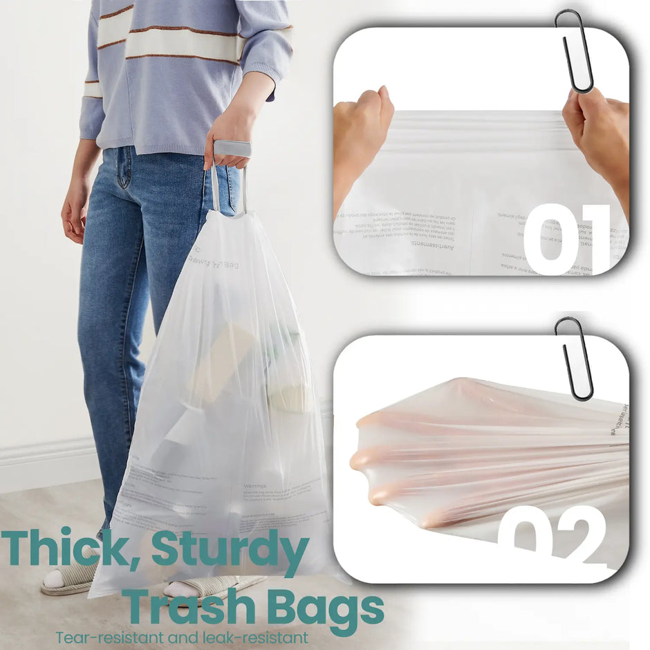 Heavy-Duty Drawstring Trash Bags – Plastic – White – 180-Piece for 8-Gallon Kitchen Waste