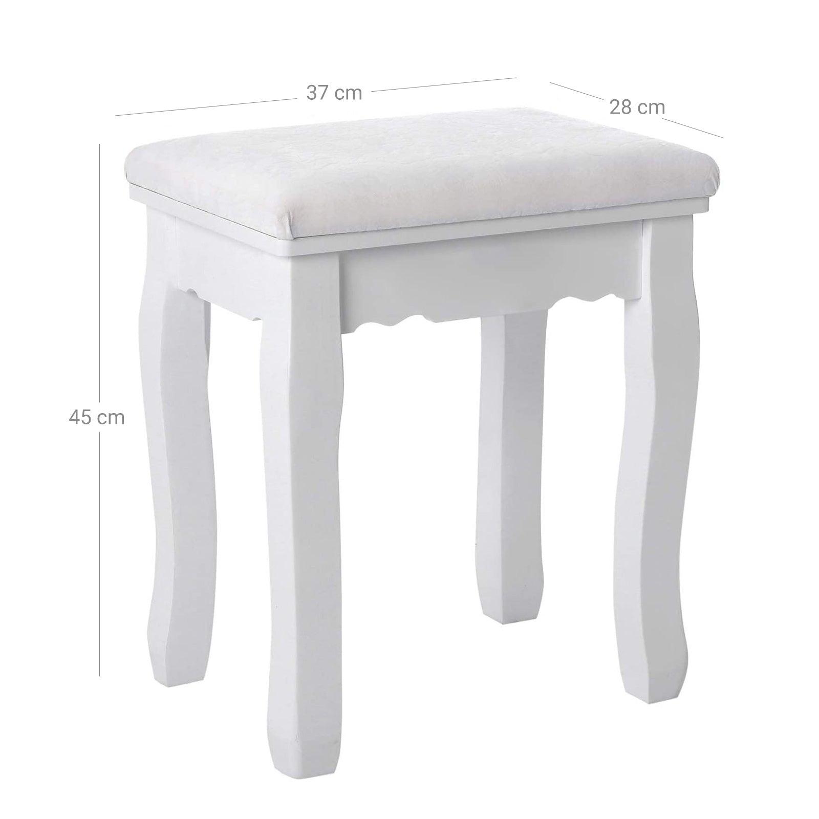 Dressing Stool – Rubberwood – White – Padded Bench with Floral Pattern