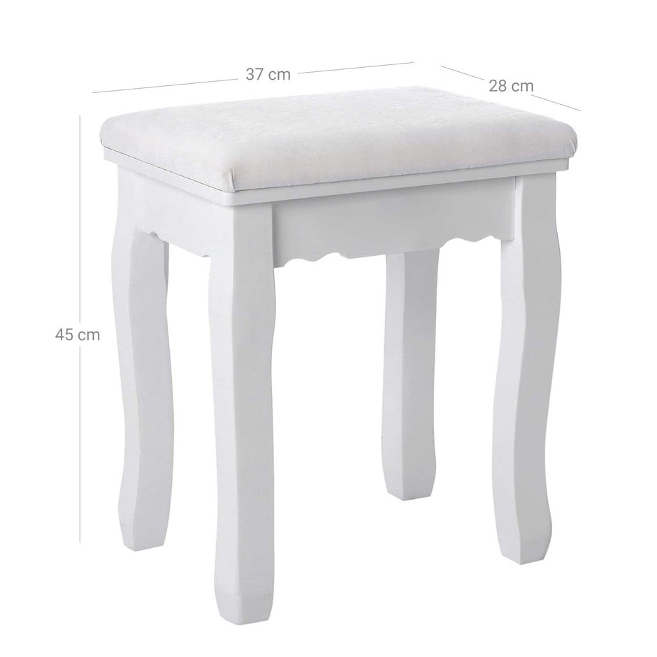 Dressing Stool – Rubberwood – White – Padded Bench with Floral Pattern