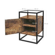 Side Table – Tempered Glass and Wood – Rustic Brown – Industrial Design with Cupboard