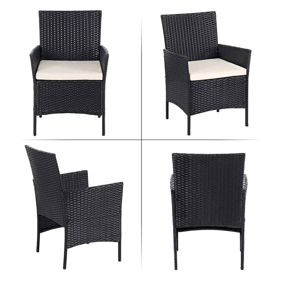 Garden Furniture Set – Polyrattan – Black and Beige – Outdoor Patio and Conservatory Use
