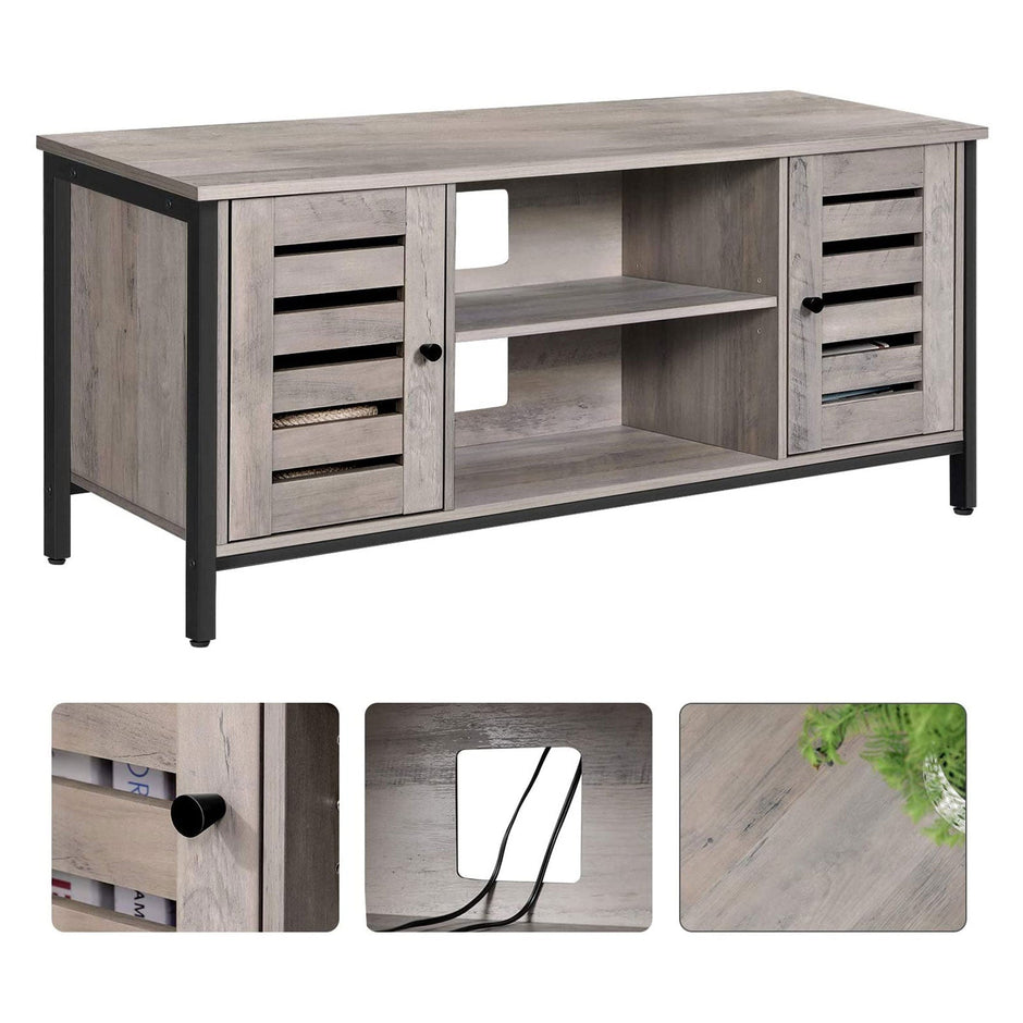 TV Console Unit – Wood – Rustic Brown – Louvered Doors, Storage Shelves