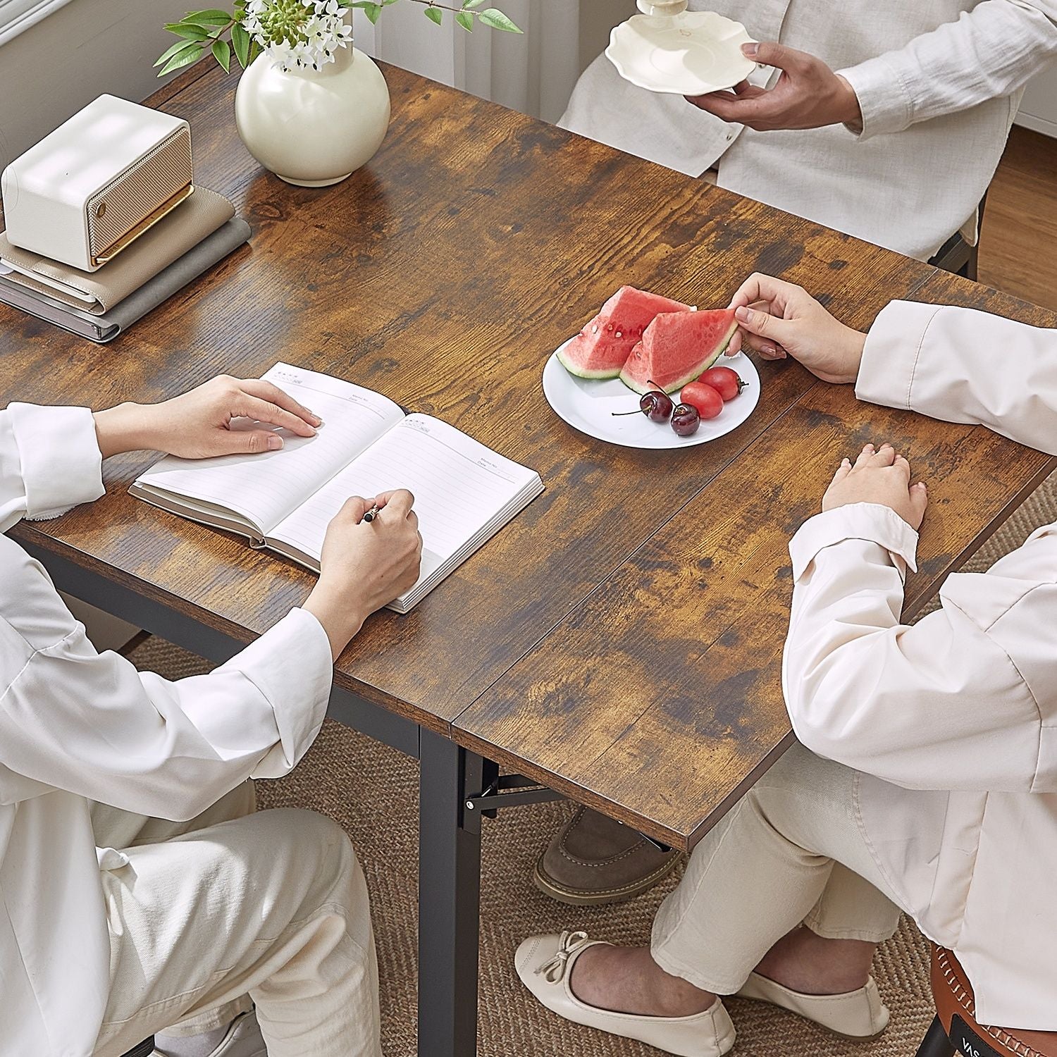Folding Dining Table – Natural Oak and Cloud White – Drop Leaf Extendable for Small Spaces – Seats 2-4 People
