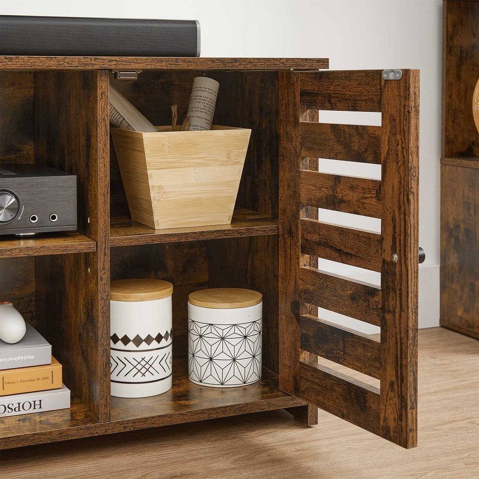 TV Cabinet – Engineered Wood – Rustic Brown – Adjustable Shelves with Cable Management
