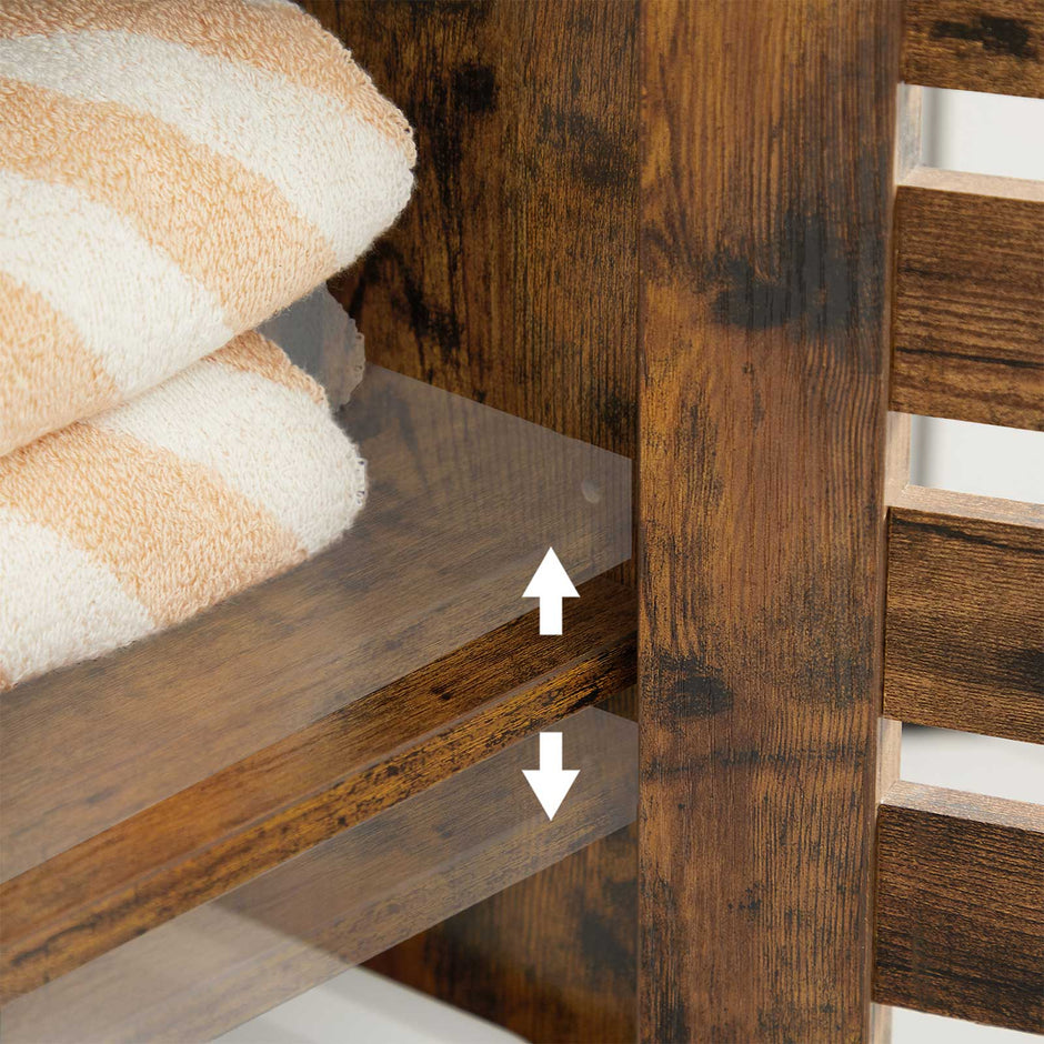 Bathroom Floor Cabinet – Wood – Rustic Brown – Multipurpose with Adjustable Shelf and Louvred Doors