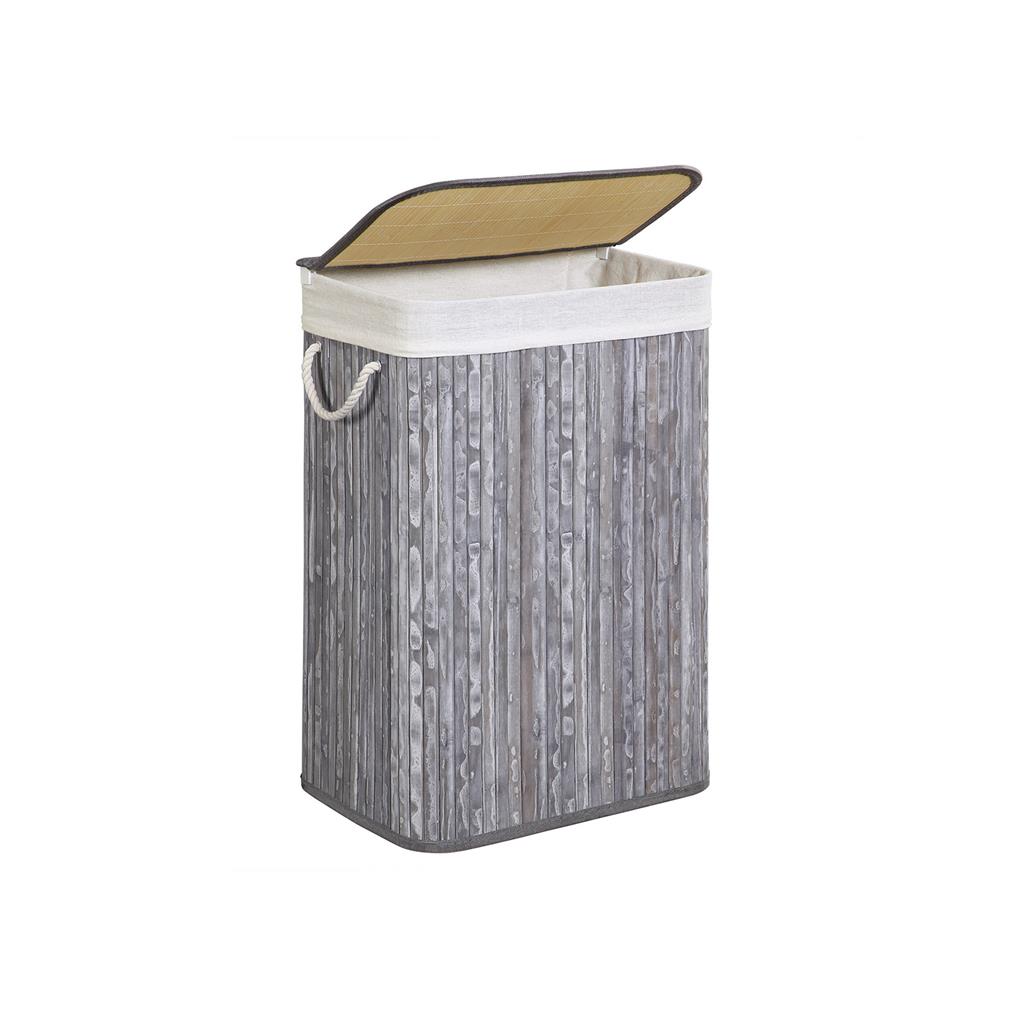 Laundry Hamper – Bamboo – Distressed Grey – 72L Capacity, Clip-On Lid, Foldable, Removable Liner Bag