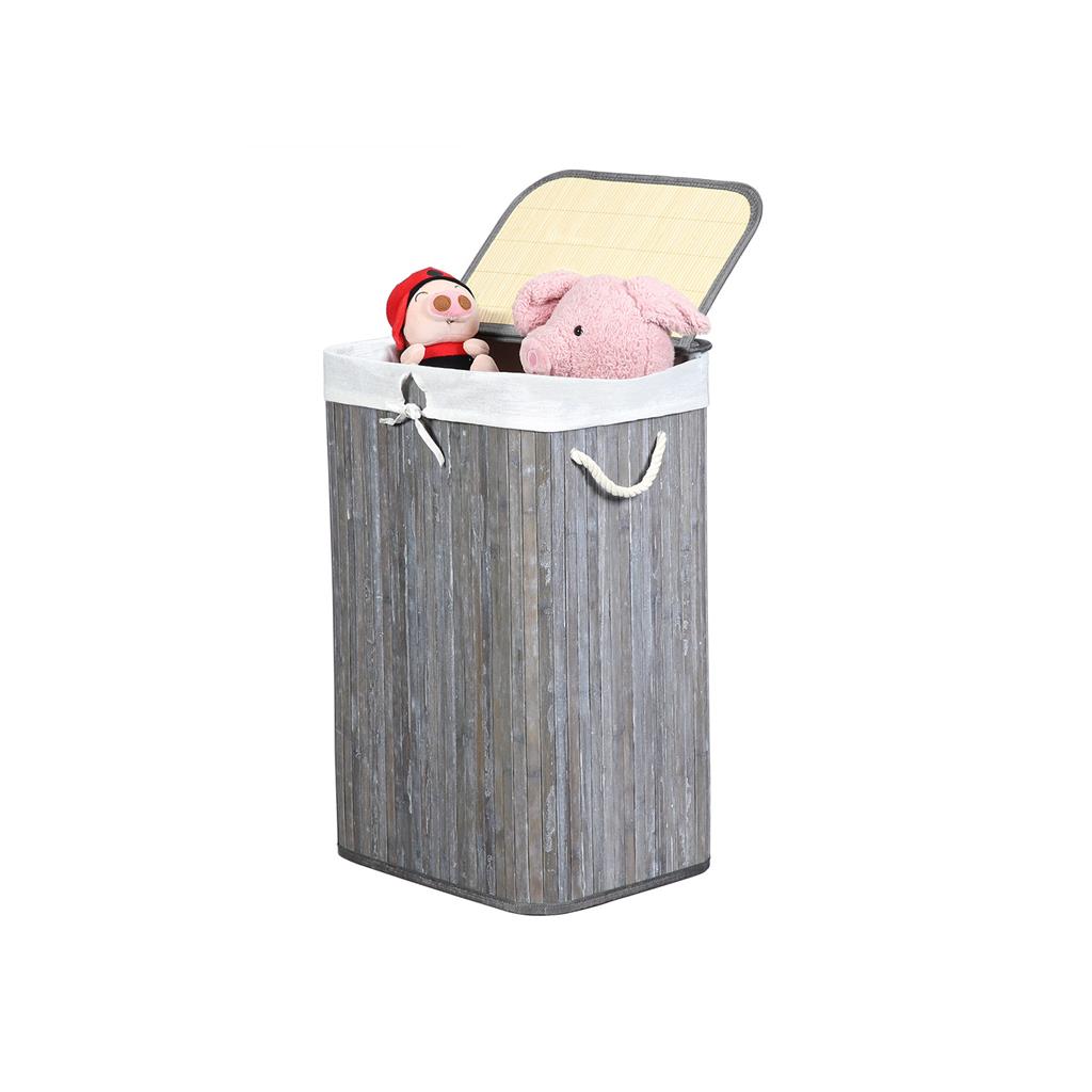 Laundry Hamper – Bamboo – Distressed Grey – 72L Capacity, Clip-On Lid, Foldable, Removable Liner Bag