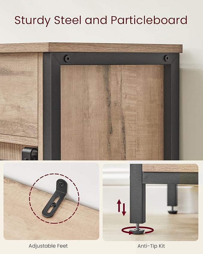 Freestanding Storage Cabinet – Wood – Rustic Brown and Black – Sliding Barn Door and Drawer