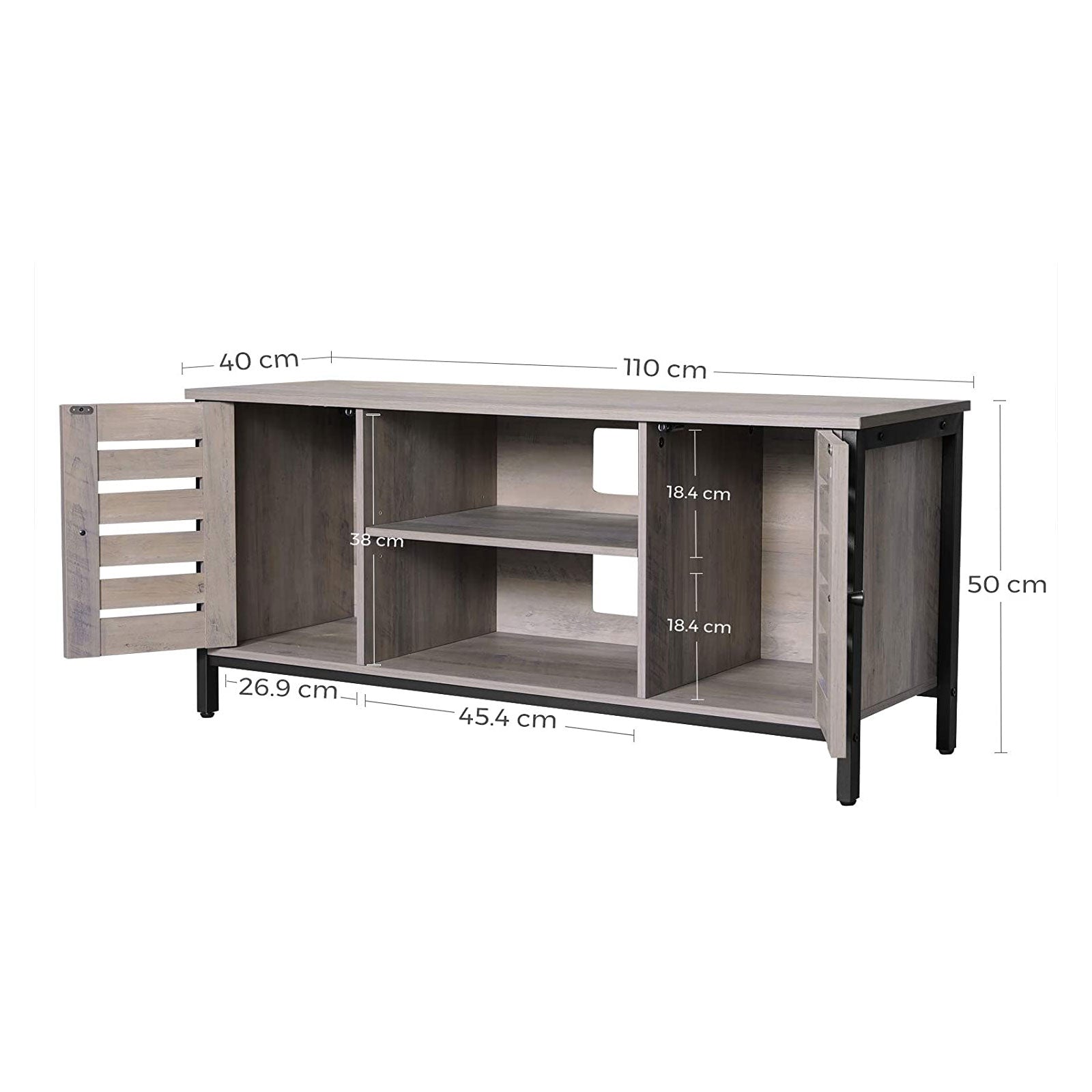 TV Console Unit – Wood – Rustic Brown – Louvered Doors, Storage Shelves
