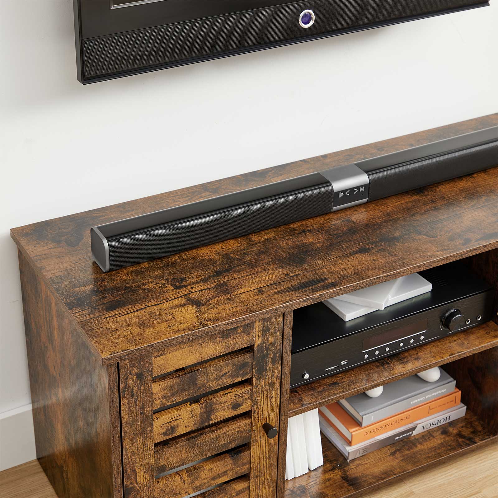 TV Cabinet – Engineered Wood – Rustic Brown – Adjustable Shelves with Cable Management