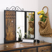 Vanity Table Set – Steel Frame – Rustic Brown and Black – Tri-Fold Mirror, 3 Drawers