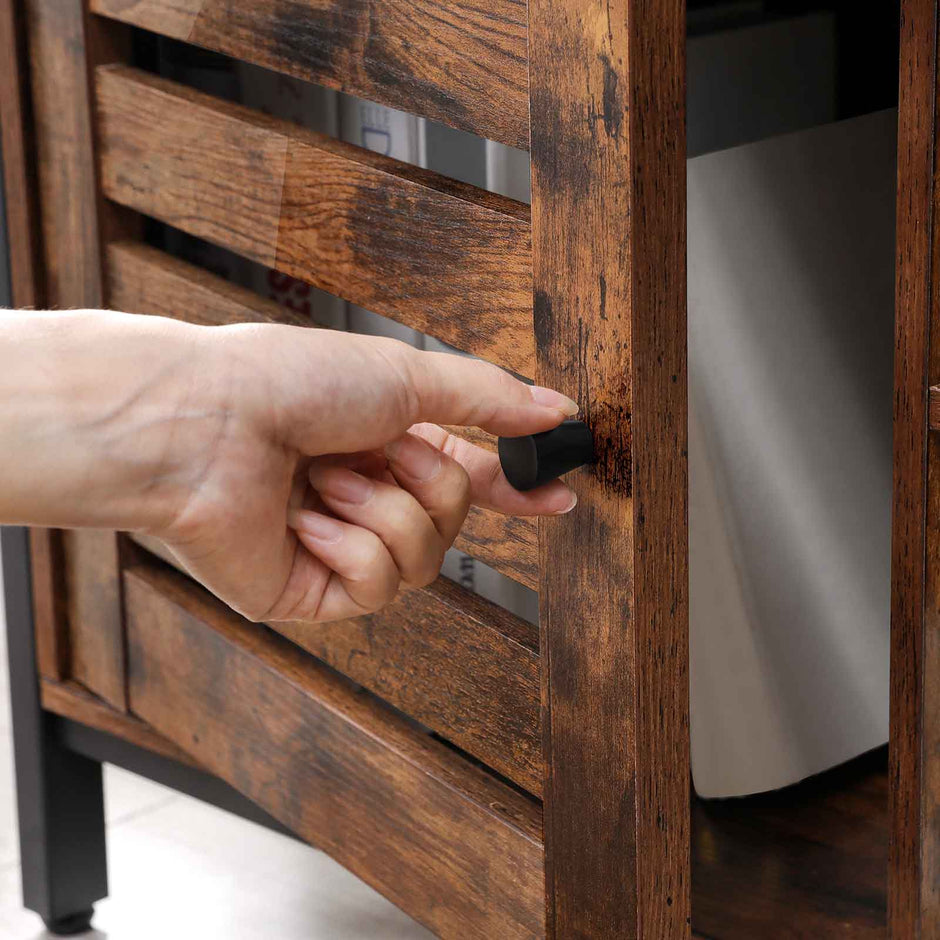 TV Cabinet – Wood and Metal – Rustic Brown and Black – Louvred Door with 2 Shelves