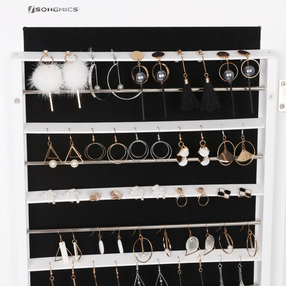 Jewelry Armoire – MDF – White – Lockable with Bevel Edge Mirror and 8 LEDs