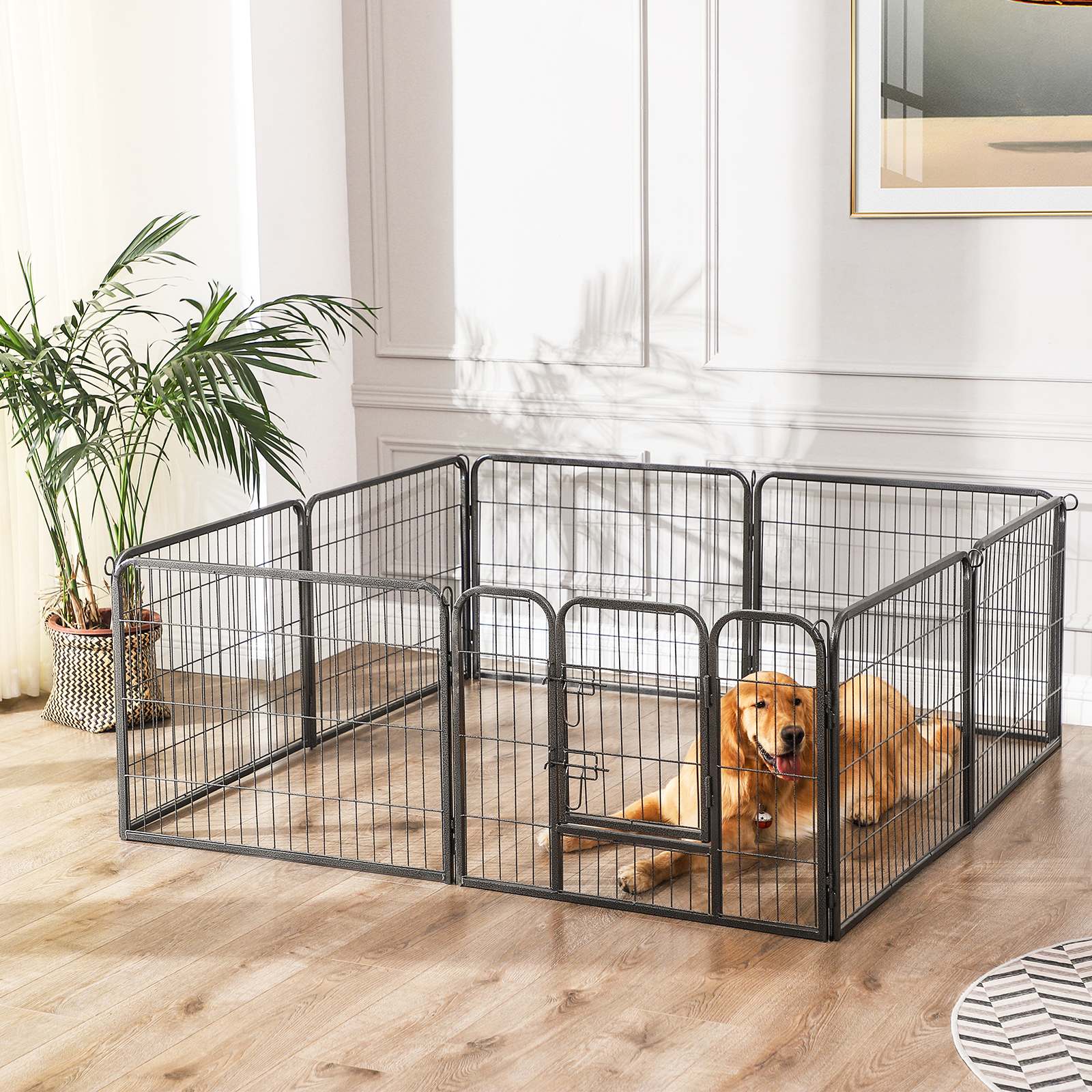 8 Panel Pet Playpen – Heavy Duty Metal – Black – Foldable and Playpen Design