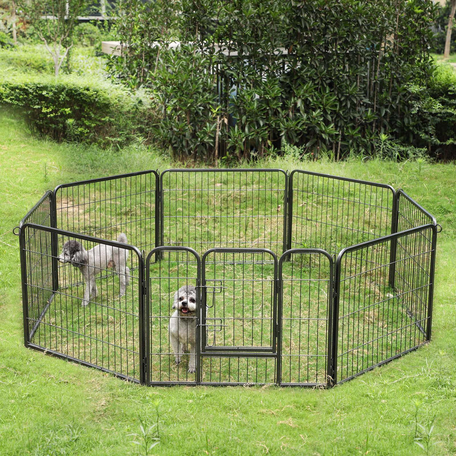 8 Panel Pet Playpen – Heavy Duty Metal – Black – Foldable and Playpen Design