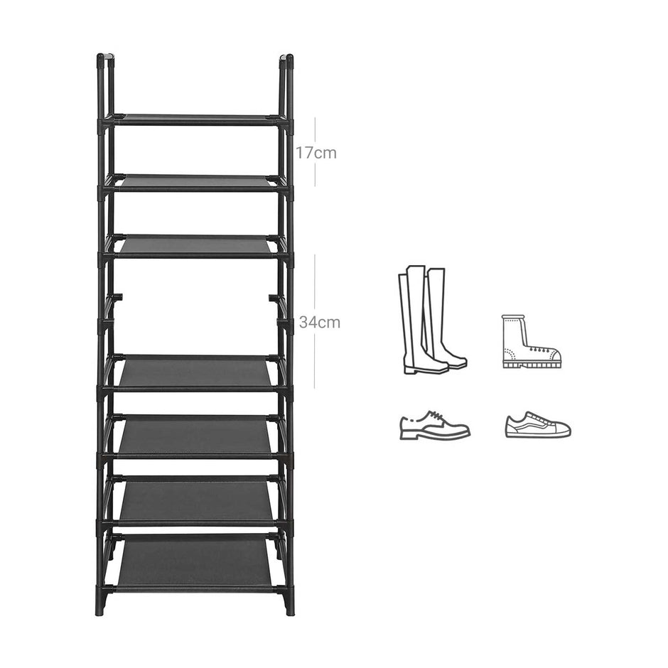 8-Tier Shoe Rack – Iron – Black – Versatile Organizer for 16-20 Pairs