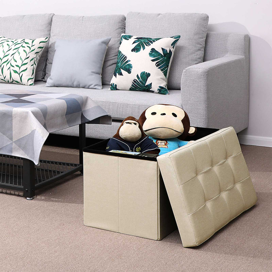 Storage Ottoman – Fabric – Dark Blue – Foldable with 80L Capacity