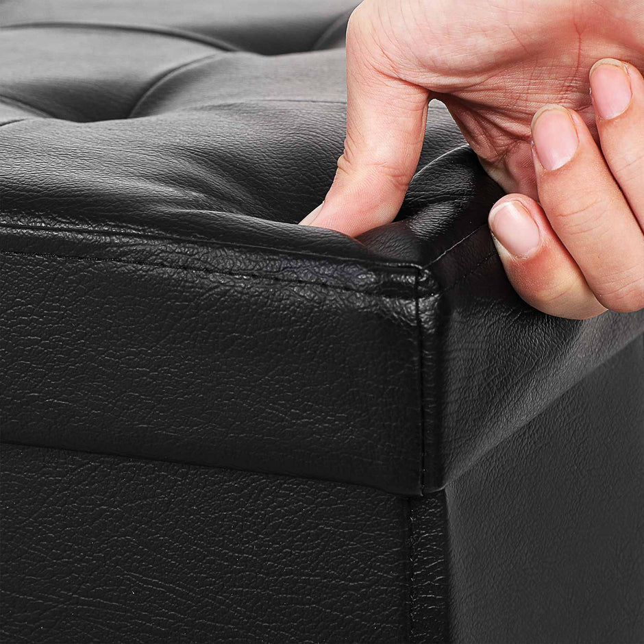 Folding Ottoman Bench – PU Leather and Foam – Brown – 80L Storage Chest with High Weight Capacity